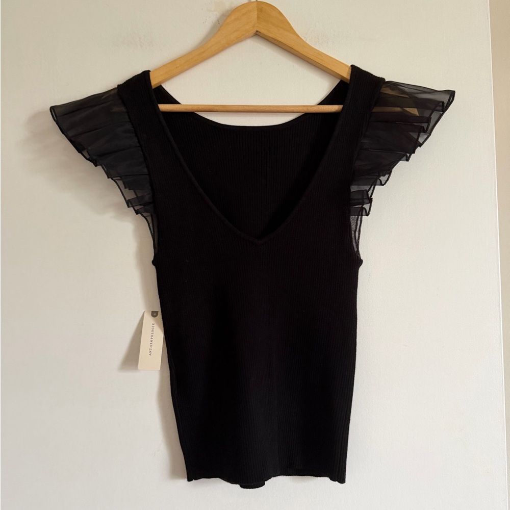 NWT By Anthropologie Black Ruffled Sweater Tank size Small - Picture 7 of 11